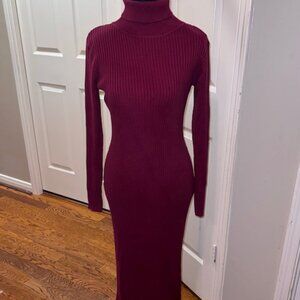 Boston Proper Burgundy Ribbed Long-Sleeved Turtleneck Dress (Sz S)